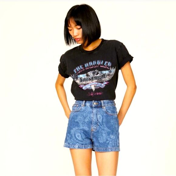 The Kooples Paisley Blue Denim Shorts - Picture 1 of 14